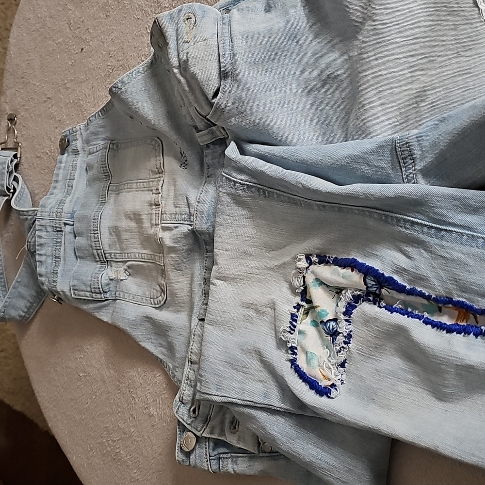 Upcycled Threads- butterfly denim overalls
